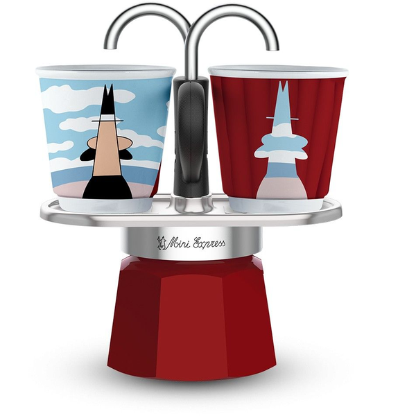 Bialetti Mini Express 2 személyes Kotyogós kávéfőző - Magritte (Piros mintás)
