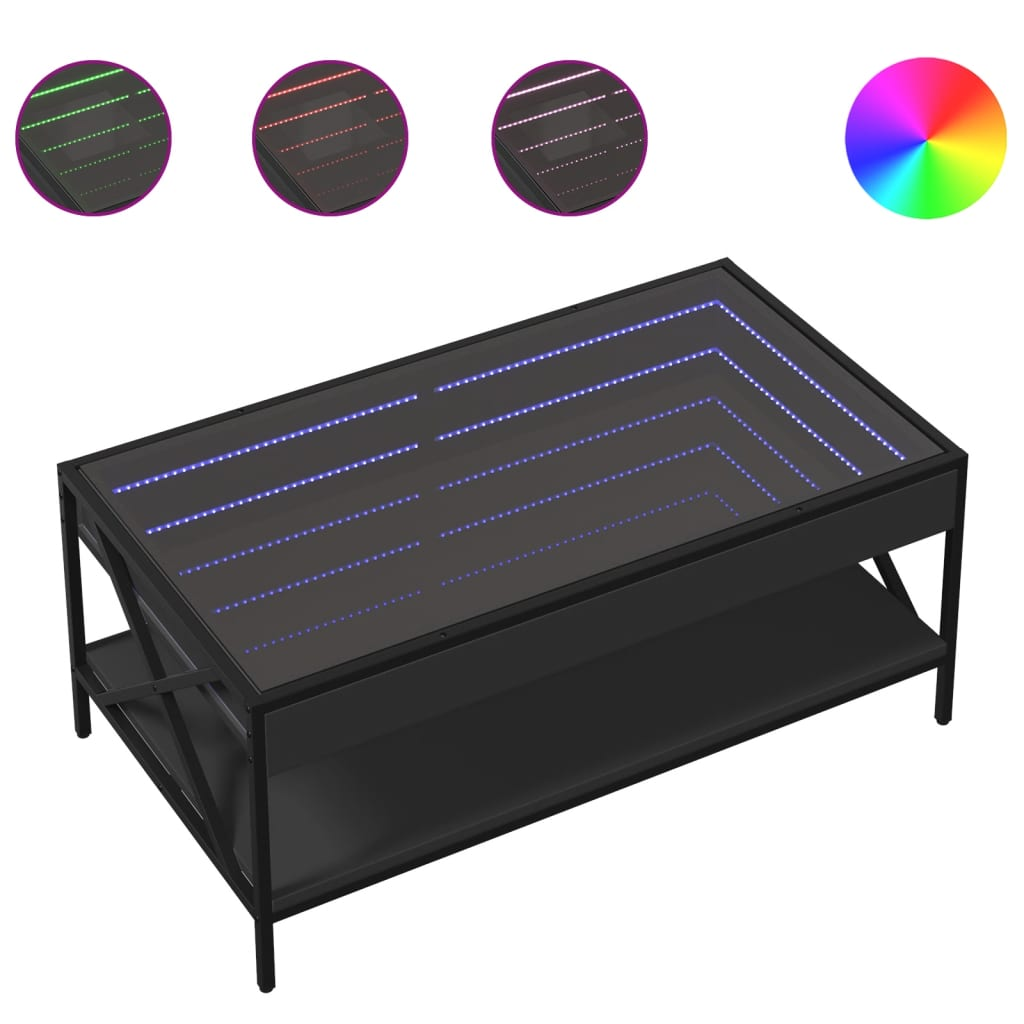 fekete végtelen hatású LED-es dohányzóasztal 90 x 50 x 38 cm (847707)