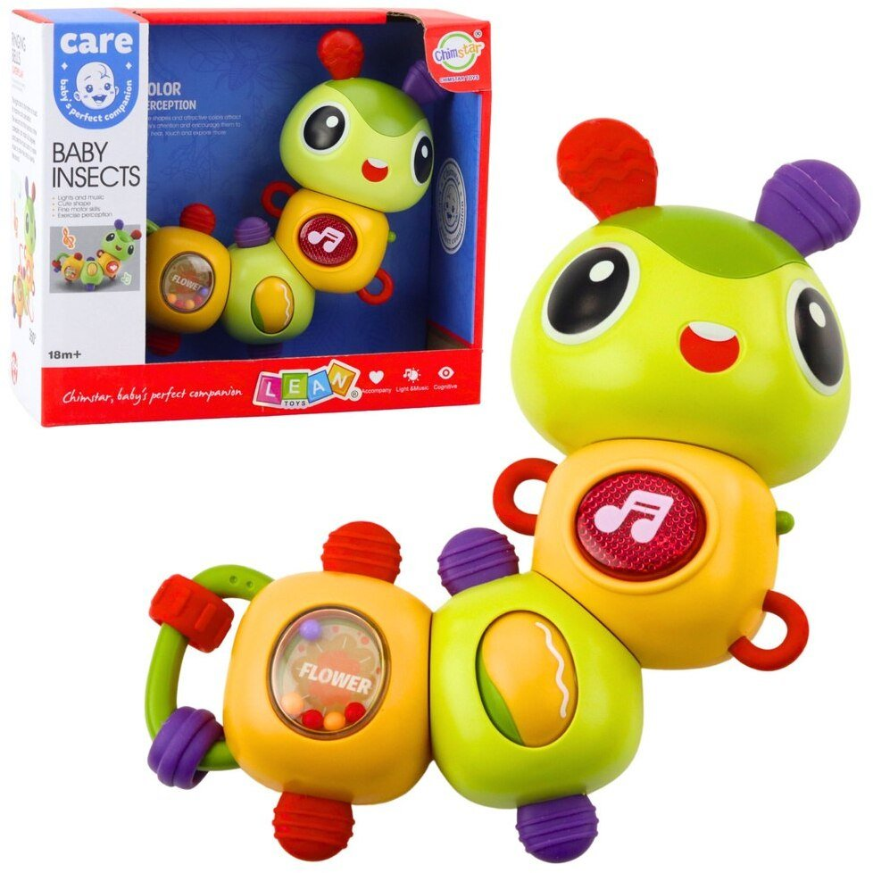 Interaktív Szenzoros Hernyó Zenei Csörgő Rágóka 360°-ban Forgatható  22878 (22878)