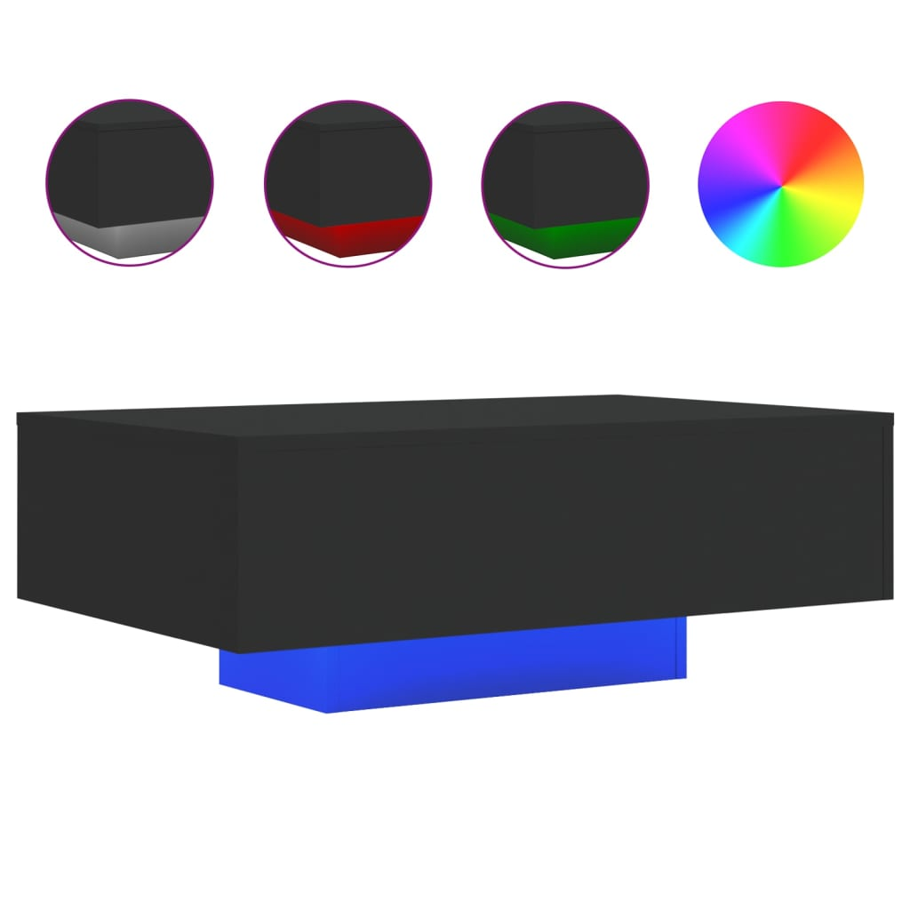 fekete dohányzóasztal LED-lámpákkal 85 x 55 x 31 cm (836610)
