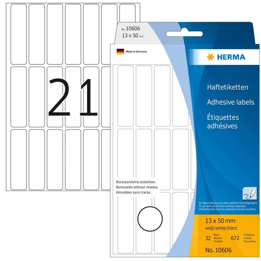 HERMA Vielzwecketiketten weiß 13x50 mm ablösbar 672 St. (10606)