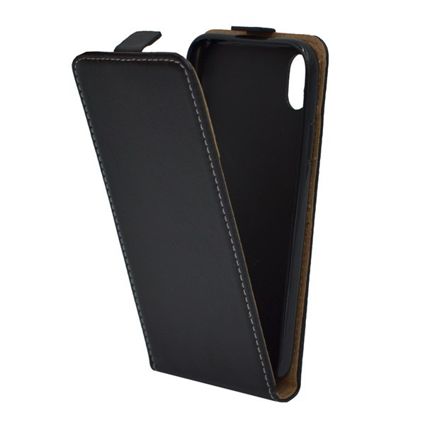 Tok álló, bőr hatású (FLIP, lefelé nyíló, szilikon tartó) FEKETE [Apple iPhone XR 6.1] (5996457804825)