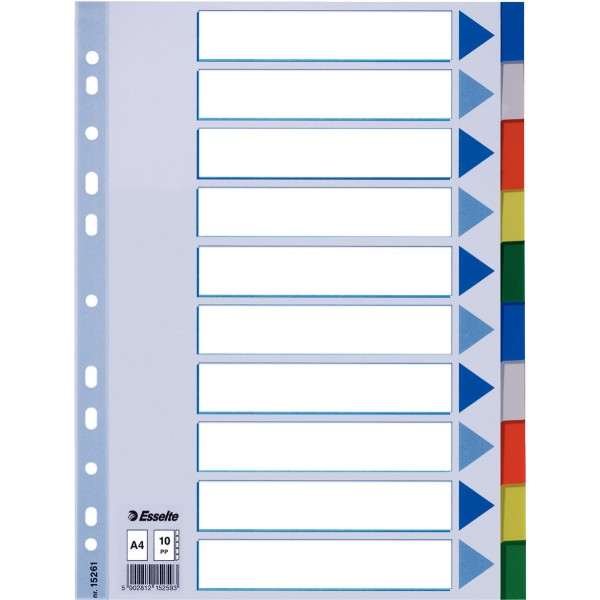 Esselte 15261 intercalare Indice a linguetta vuota Polipropilene (PP) Multicolore