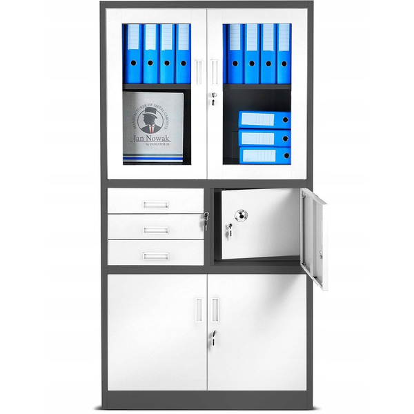 Diablo Chairs Aktenschrank mit Schubladen und Tresor FILIP, 900 x 1850 x 400 mm, anthrazit-weiß