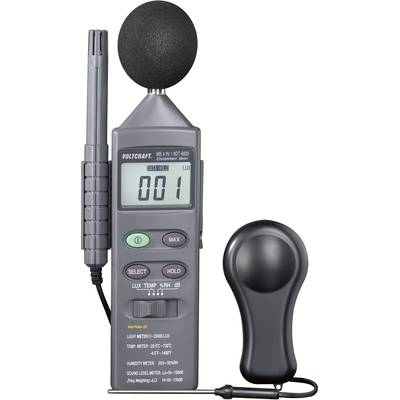 Környezetvédelmi mérőműszer, hőmérséklet, páratartalom, fény és zajszint mérő Voltcraft DT-8820