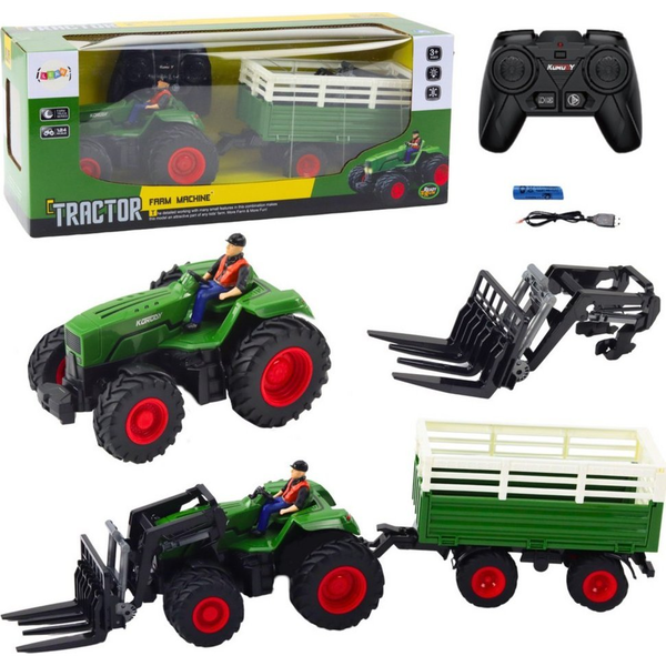 Mezőgazdasági Traktor Pótkocsival és Villákkal Távirányítós RC 2.4G Távirányítóval