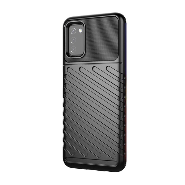 Силиконов калъф за телефон Samsung Galaxy A03S (Sm-A037F) (средно удароустойчив, на райета, релефен модел) черен