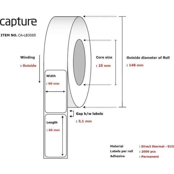 Capture CA-LB3085 printeretiket Wit