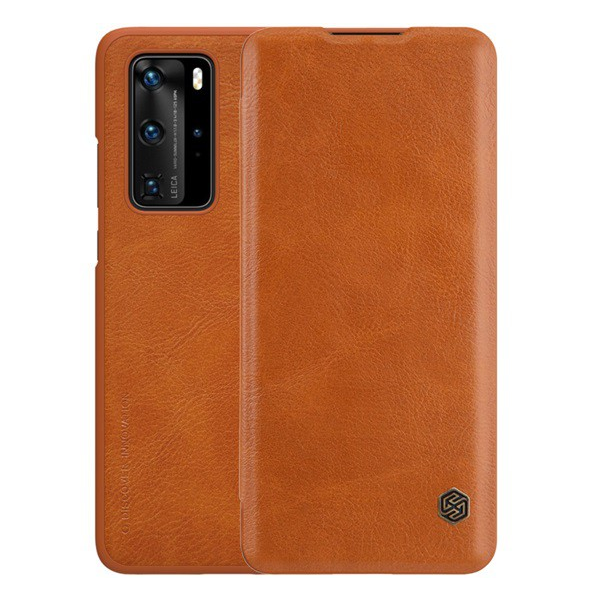 NILLKIN QIN tok álló, bőr hatású (FLIP, oldalra nyíló, bankkártya tartó) BARNA [Huawei P40 Pro 5G] (5996457943715)
