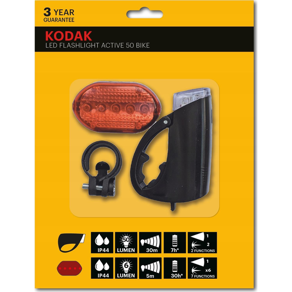 KERÉKPÁR LÁMPA SZETT ELÖL-HÁTUL KODAK LED KORMÁNYRA