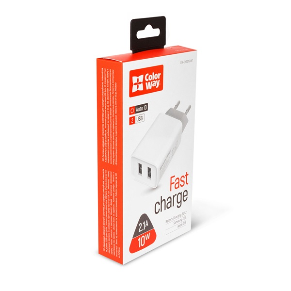 COLORWAY 2USB hálózati töltő adapter 10W fehér