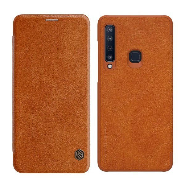 NILLKIN QIN tok álló, bőr hatású (FLIP, oldalra nyíló, bankkártya tartó) BARNA [Samsung Galaxy A9 (2018) SM-A920] (5996457838042)
