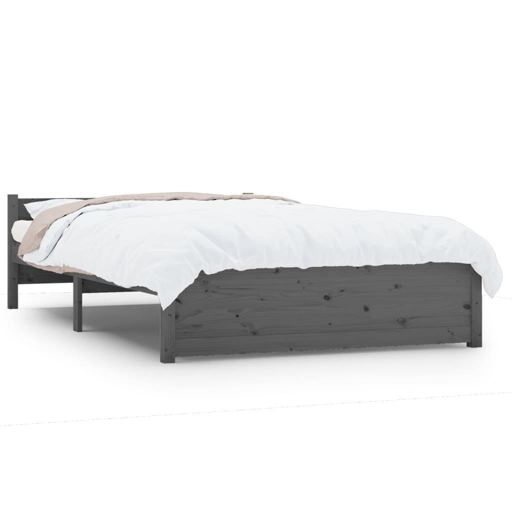 szürke tömör fa ágykeret 135x190 cm (4FT6 Double) (815021)