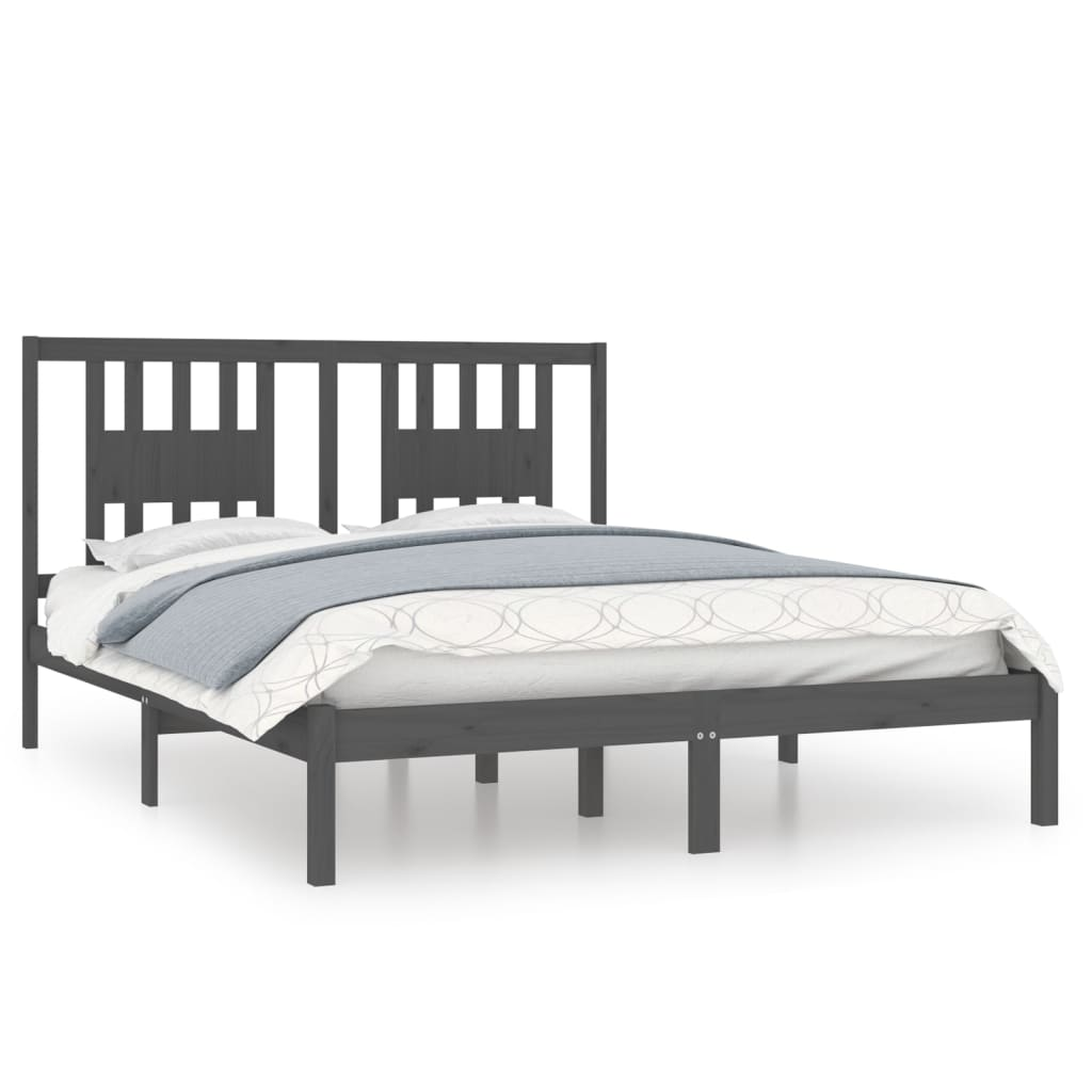 szürke tömör fa ágykeret 150 x 200 cm (5FT King Size) (3104070)