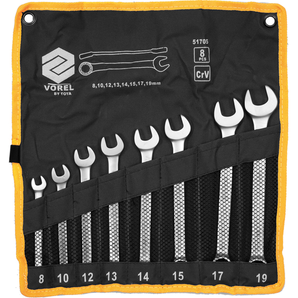 VOREL SADA KLÍČŮ OČKOPLOCHÉ CRV 8-19MM SADA 8 KUSŮ PLÁTNA 51705