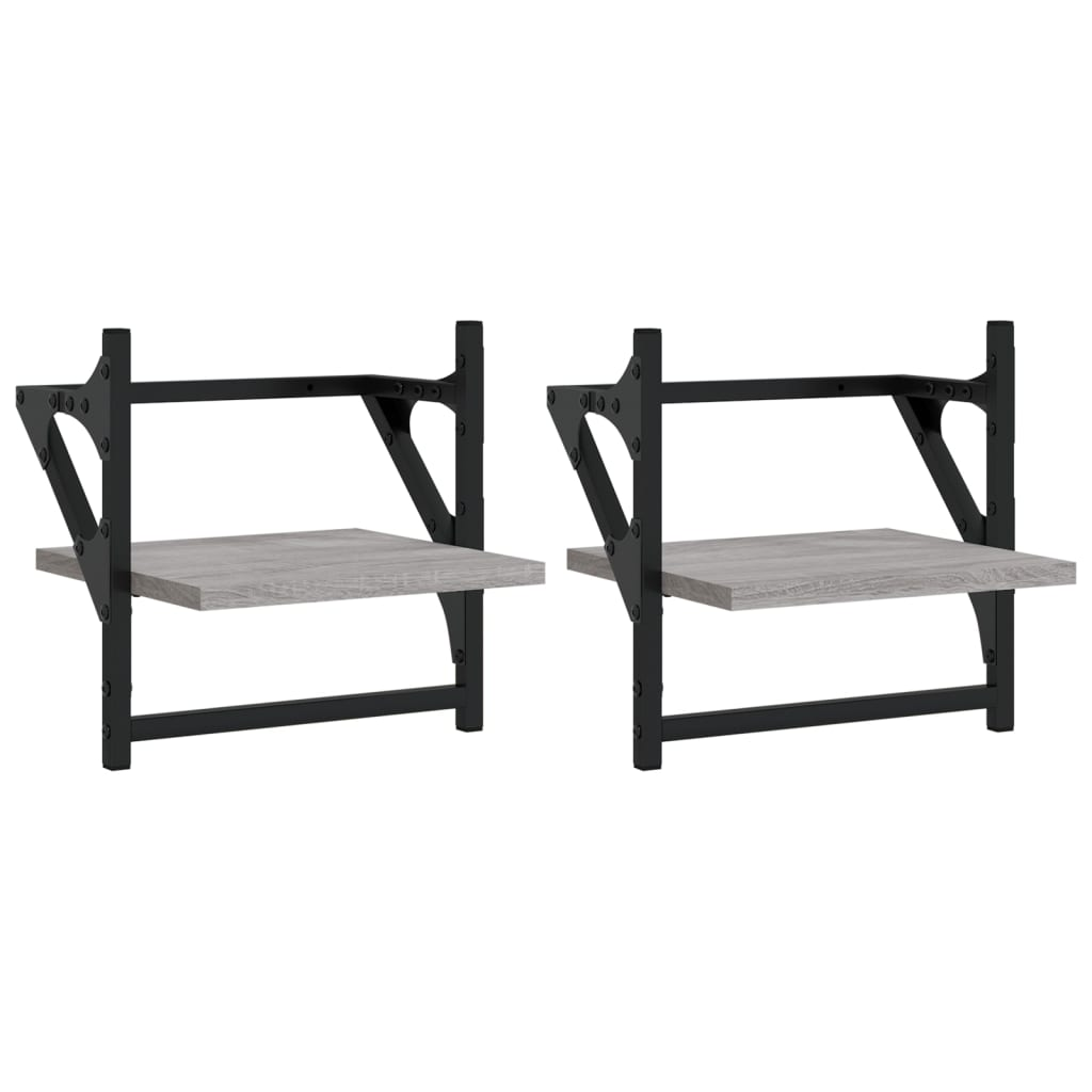 2 db szürke sonoma színű fali polc rúddal 30 x 25 x 30 cm (836236)