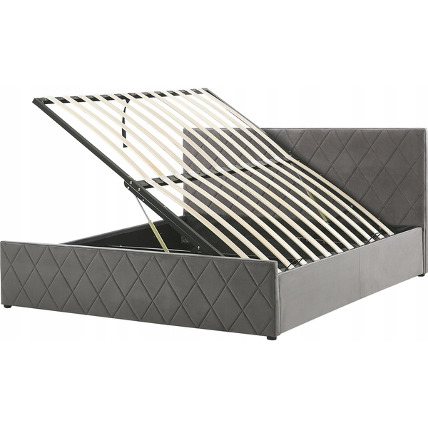 Cama De Terciopelo Gris Con Almacenaje 140 X 200 Cm Rochefort