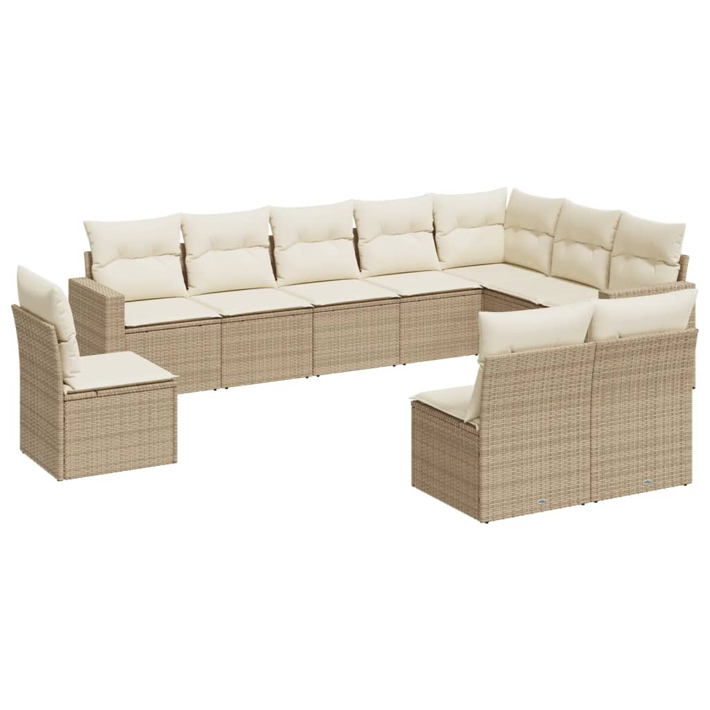 10 részes bézs polyrattan kerti ülőgarnitúra párnával (3219098)