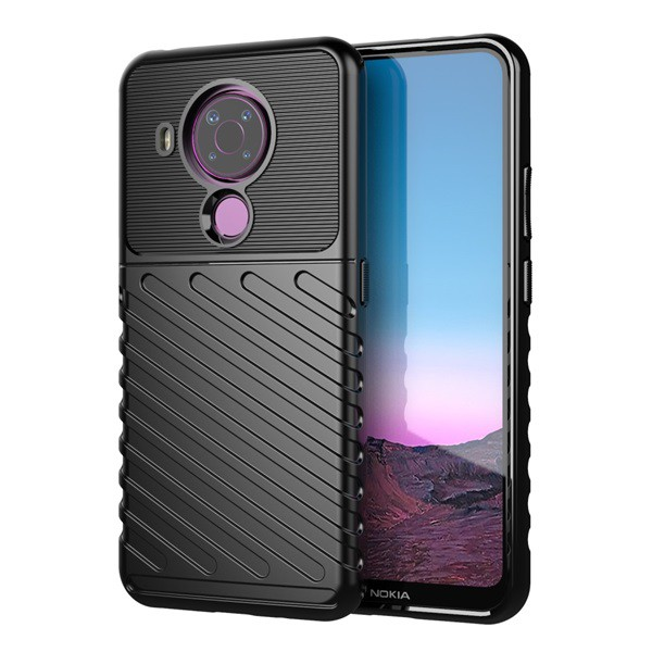 Szilikon telefonvédő (közepesen ütésálló, csíkos, dombor minta) FEKETE [Nokia 5.4] (5996591040615)