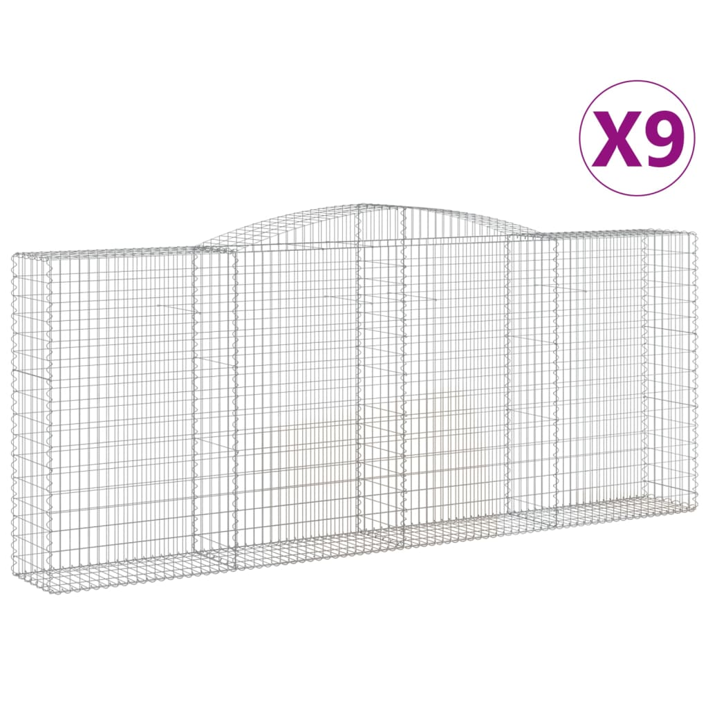 Gabiónové koše, 9 ks, 400x50x160/180 cm, galvanizované železo