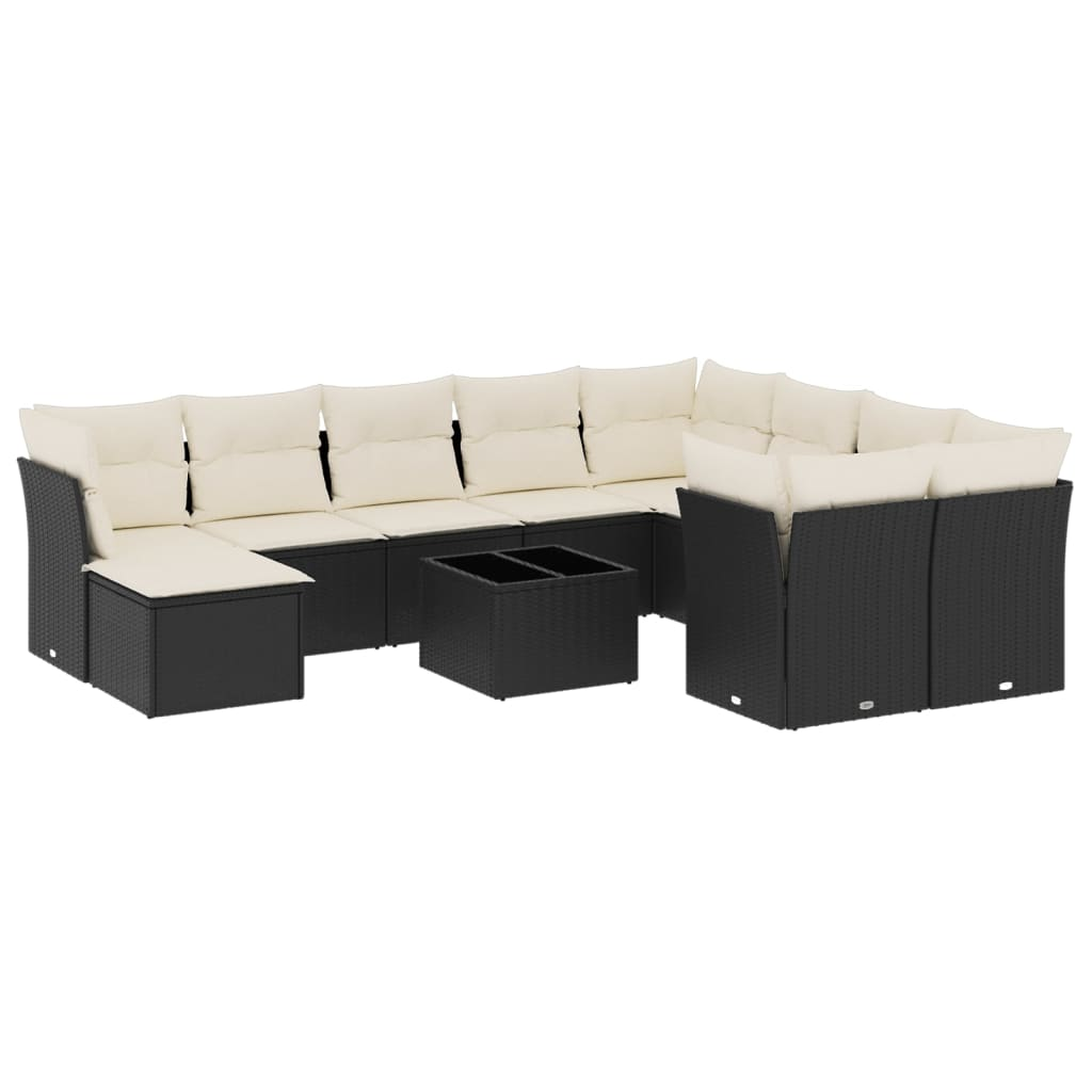 11 részes fekete polyrattan kerti ülőgarnitúra párnákkal (3250435)