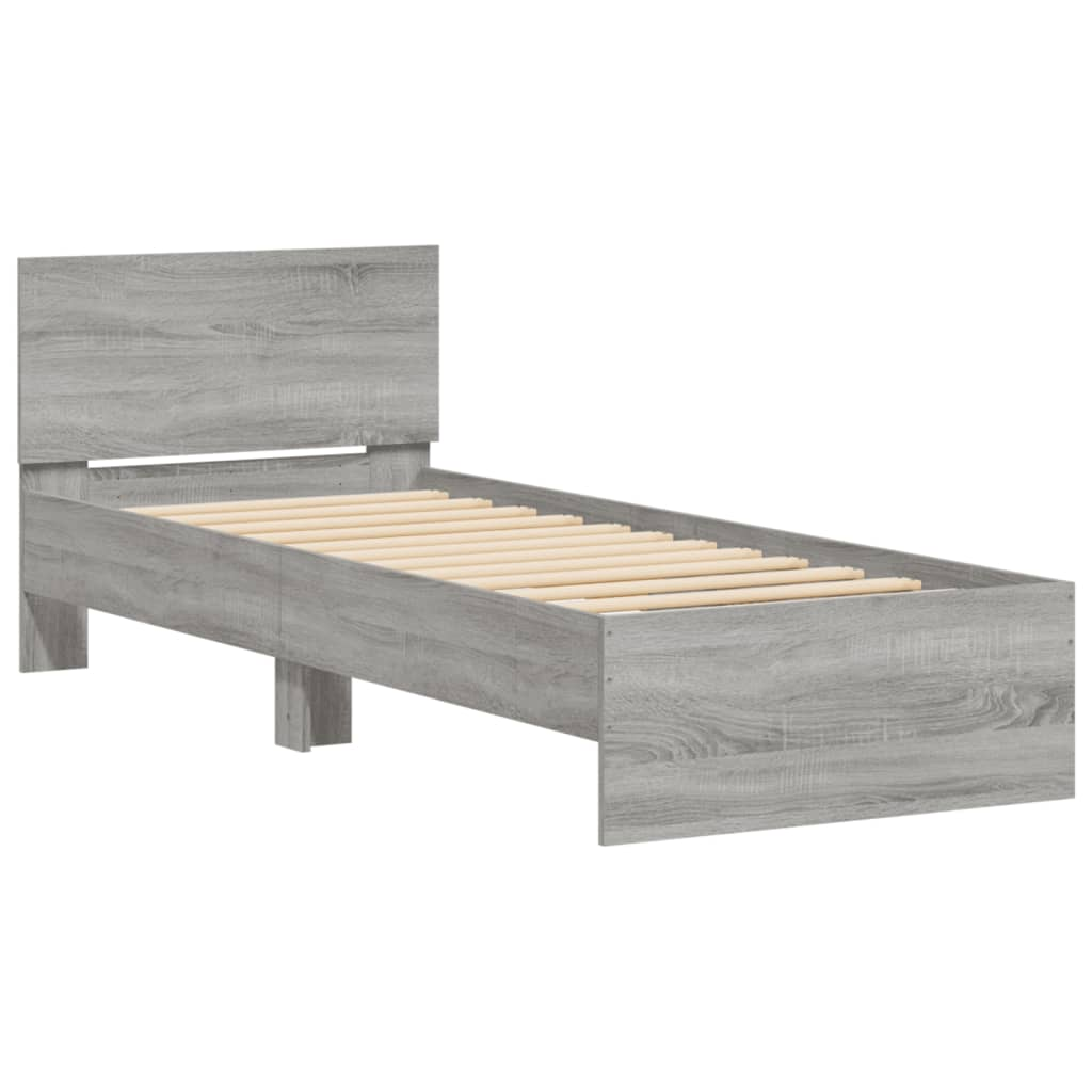 szürke sonoma színű szerelt fa ágykeret fejtámlával 90 x 190 cm (838657)