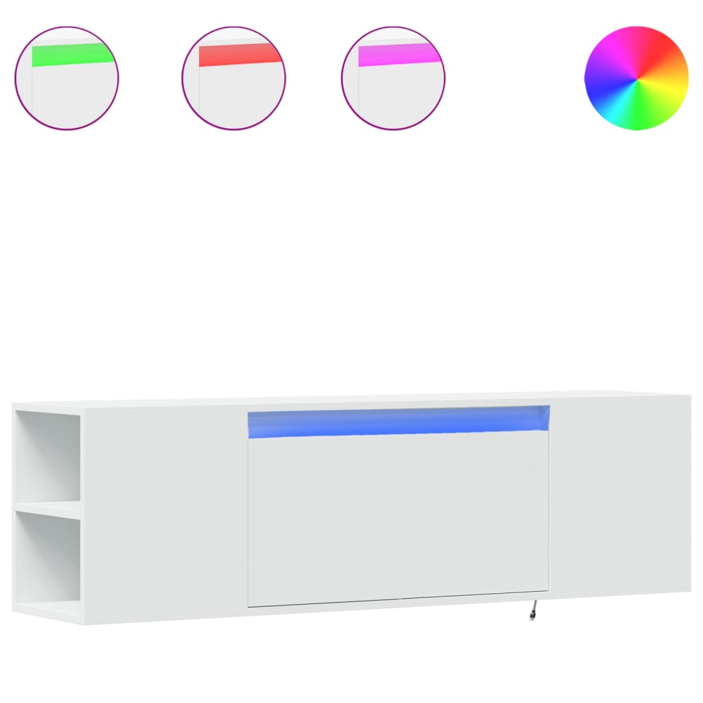 fehér falra szerelhető TV-szekrény LED-lámpákkal 135x31x39,5 cm (852383)