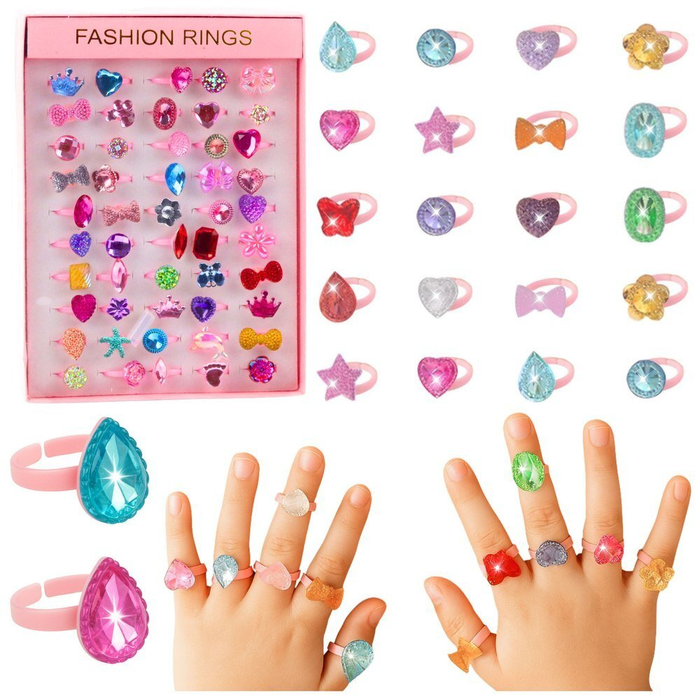 Lean Toys Szépségkészlet Gyermek Gyűrűk Színes Gyémántokkal 50 db