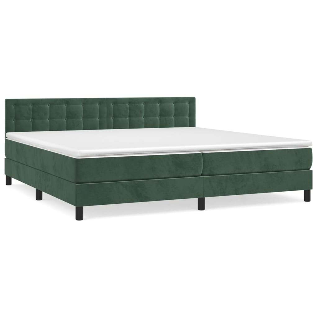 sötétzöld bársony rugós ágy matraccal 200x200 cm (3141566)