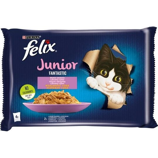 Állateledel alutasakos FELIX Fantastic Junior macskáknak csirke-lazac válogatás aszpikban 4x85 g (12448336)