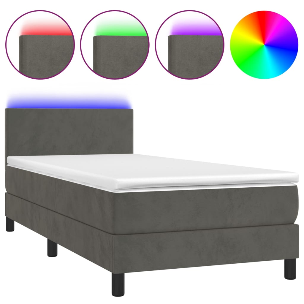 sötétszürke bársony rugós és LED-es ágy matraccal 100x200 cm (3134268)