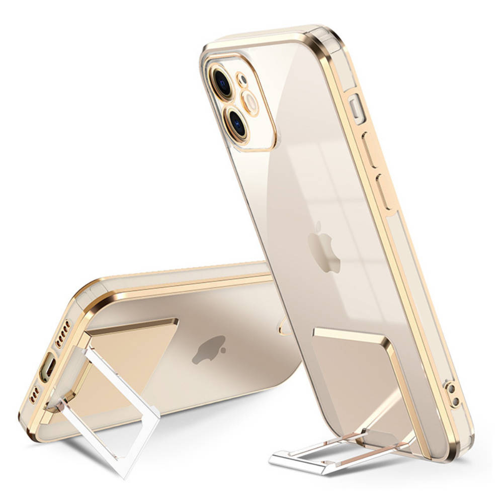 Fusion KIckStand Samsung Galaxy A52/A52 5G Szilikon Tok - Átlátszó/Arany (FS-KICK-A52-GO)