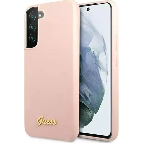Guess Silicone Script Metal Samsung Galaxy S23 szilikon tok, rózsaszín (GUE002623)