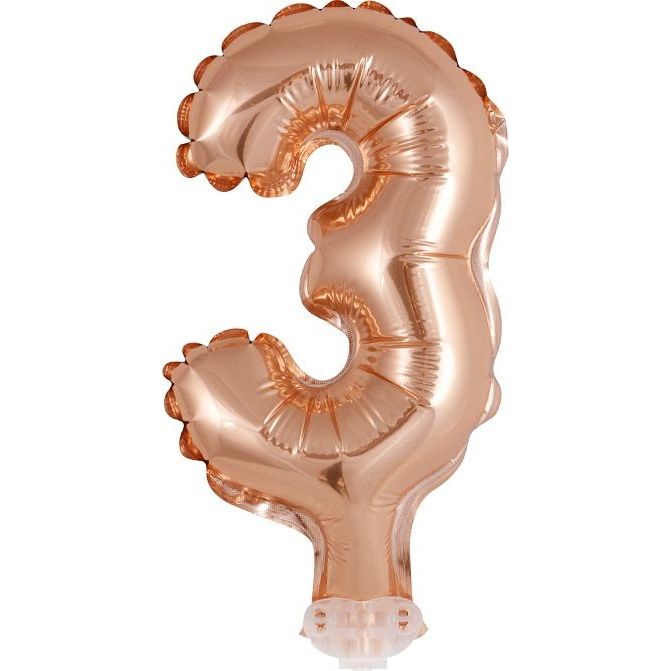 Szám Fólia Lufi Tortára - 13 cm, 3-as, Rose Gold (GODA1978)