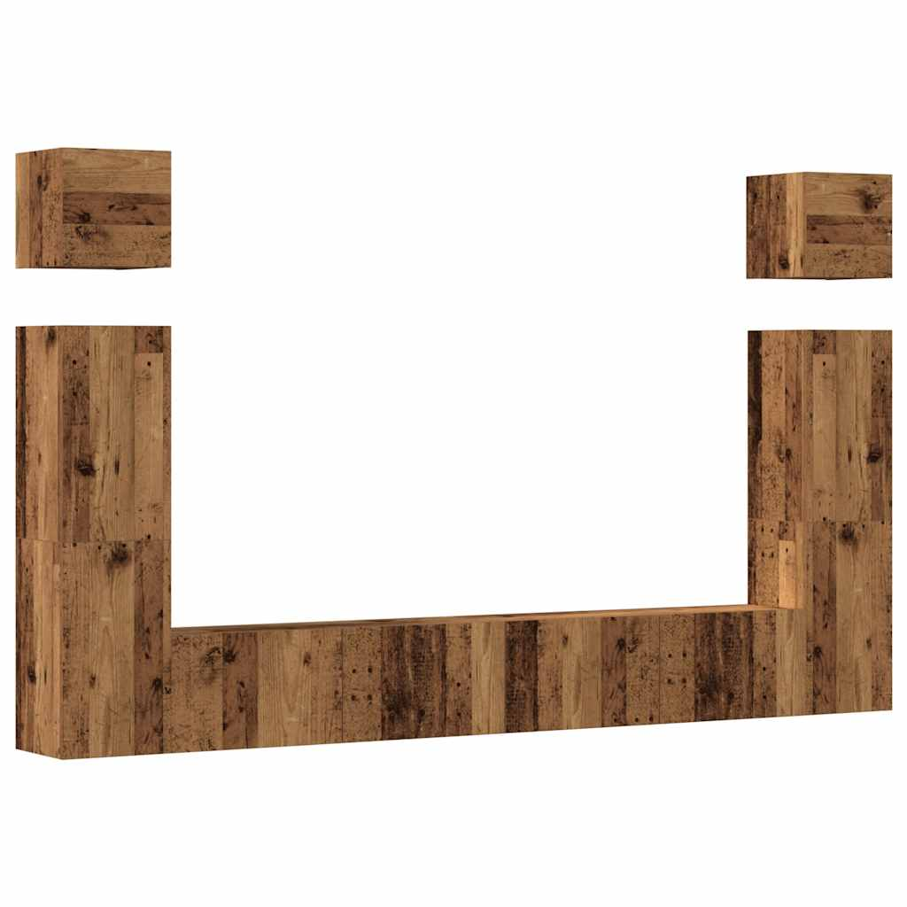 6 részes antik fa színű szerelt fa fali TV-szekrényszett (3329141)