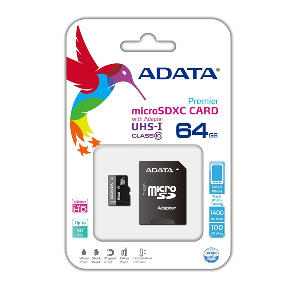 ADATA Premier microSDXC 64GB UHS-I C10 s adaptérom - Výkon a odolnosť (AUSDX64GUICL10-RA1)