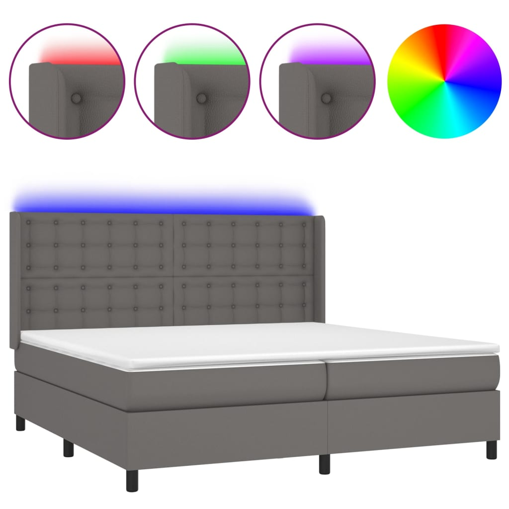szürke műbőr rugós ágy matraccal és LED-del 200x200 cm (3139407)