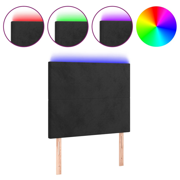 Tăblie de pat cu LED, negru, 80x5x118/128 cm, catifea