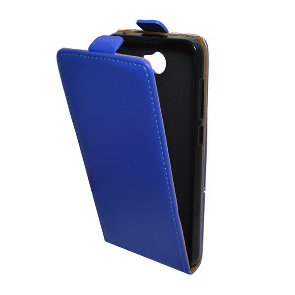 Tok álló, bőr hatású (FLIP, lefelé nyíló, szilikon tartó) KÉK [Huawei Y6 II Compact] (5996457655618)