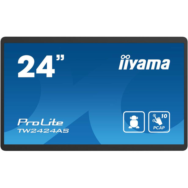 iiyama TW2424AS-B1 tartalomszolgáltató (signage) kijelző Laposképernyős digitális reklámtábla 60,5 cm (23.8") Wi-Fi 250 cd/m² 4K Ultra HD Fekete Érintőképernyő Beépített processzor Android 24/7