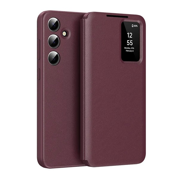 gigapack Tok álló (aktív FLIP, oldalra nyíló, Smart View Cover) BORDÓ Samsung Galaxy A55 5G (SM-A556) " csomagolás" (GP-168493)
