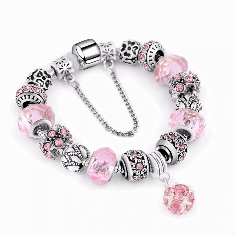 Silver Star karkötő - pink / ezüst-1 - 18cm (7020)