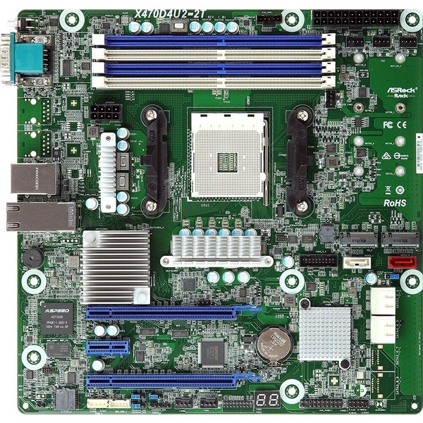 ASRock X470D4U2/1N1, 1xSKT AM4, AMD Ryzen, X470, 6xSATA, 2xM.2, 2xGbE, IPMI