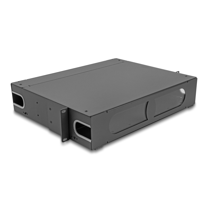 Delock 19 üvegszálas Patch Panel összekötő doboz átlátható ablakkal egyenlőtlen 2U sötétszürke (66752) (66752)