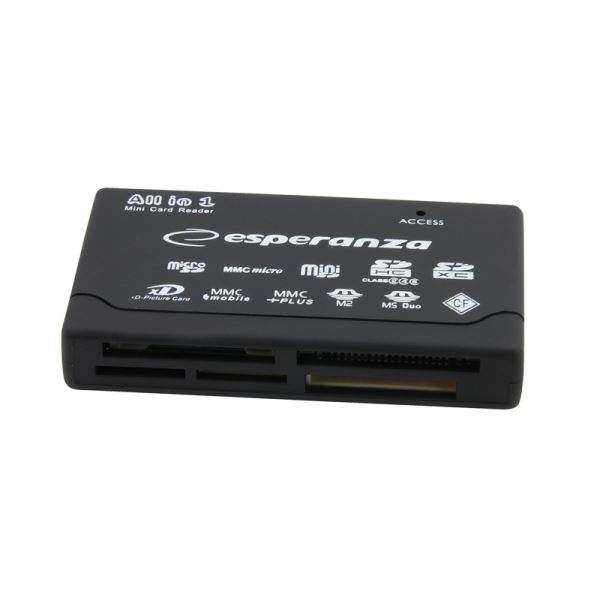 Четец на карти USB 2.0, All in One, Esperanza, Черен