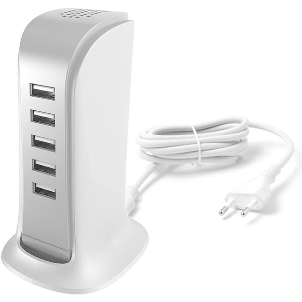 Dudao ładowarka sieciowa 5x USB z wbudowanym kablem sieciowym EU biały (A5EU)