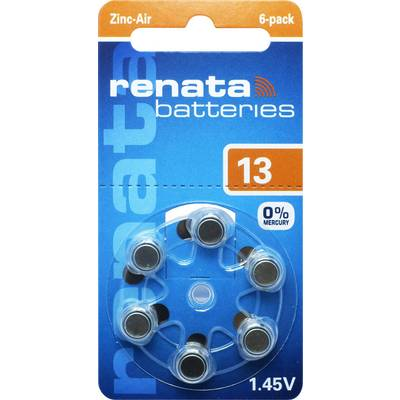 ZA13 hallókészülék elem, cink-levegő, 1,4V, 305 mAh, 6 db, Renata ZA13, PR48 (ZA13.DP6 0HG)