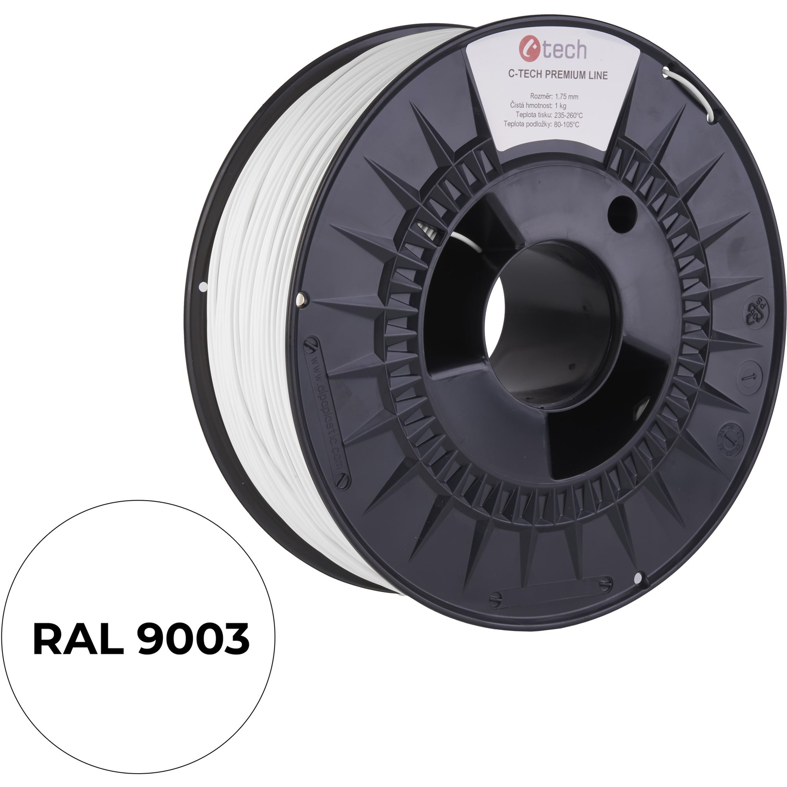C-TECH PREMIUM LINE ASA 3D nyomtatószál, szignálfehér RAL9003 (3DF-P-ASA1.75-9003)
