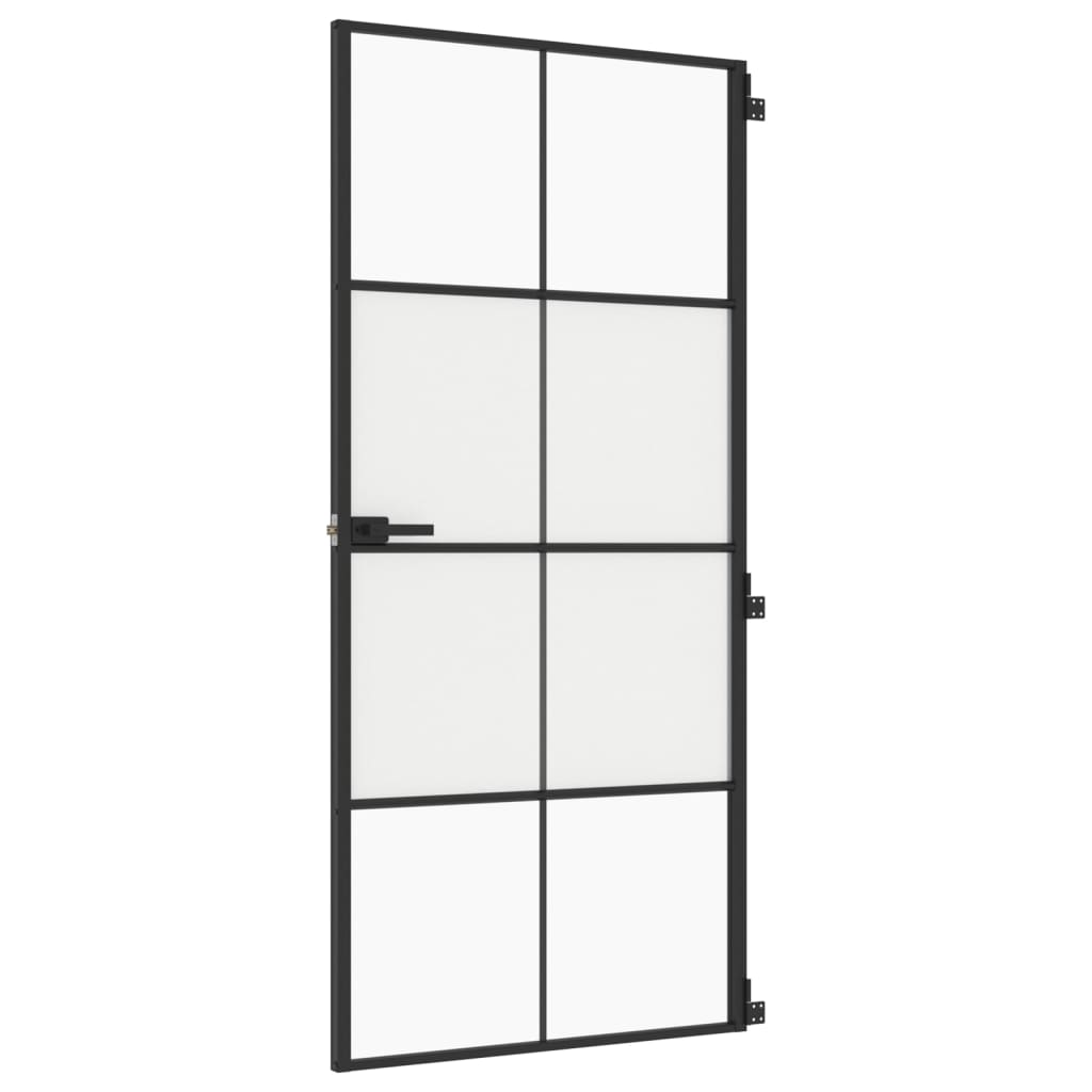 fekete edzett üveg és alumínium vékony beltéri ajtó 93x201,5 cm (155128)