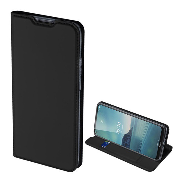 DUX DUCIS SKIN PRO tok álló, bőr hatású (FLIP, oldalra nyíló, bankkártya tartó, asztali tartó funkció) FEKETE [Nokia 3.4] (5996591011554)